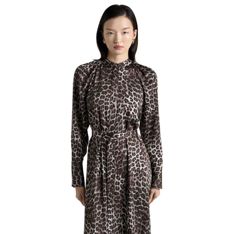 Cue Leopard Viscose Satin Belted Midi Dress image number 0